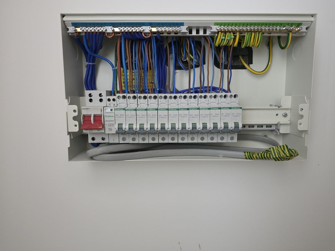 An immaculately wired consumer unit installed by Electricians Near You